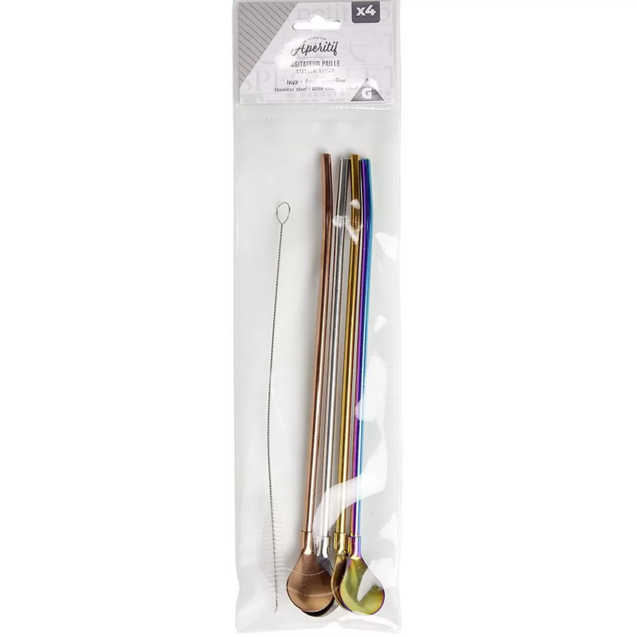 Gifi Agitateur paille en inox x4 avec goupillon L22cm Sale