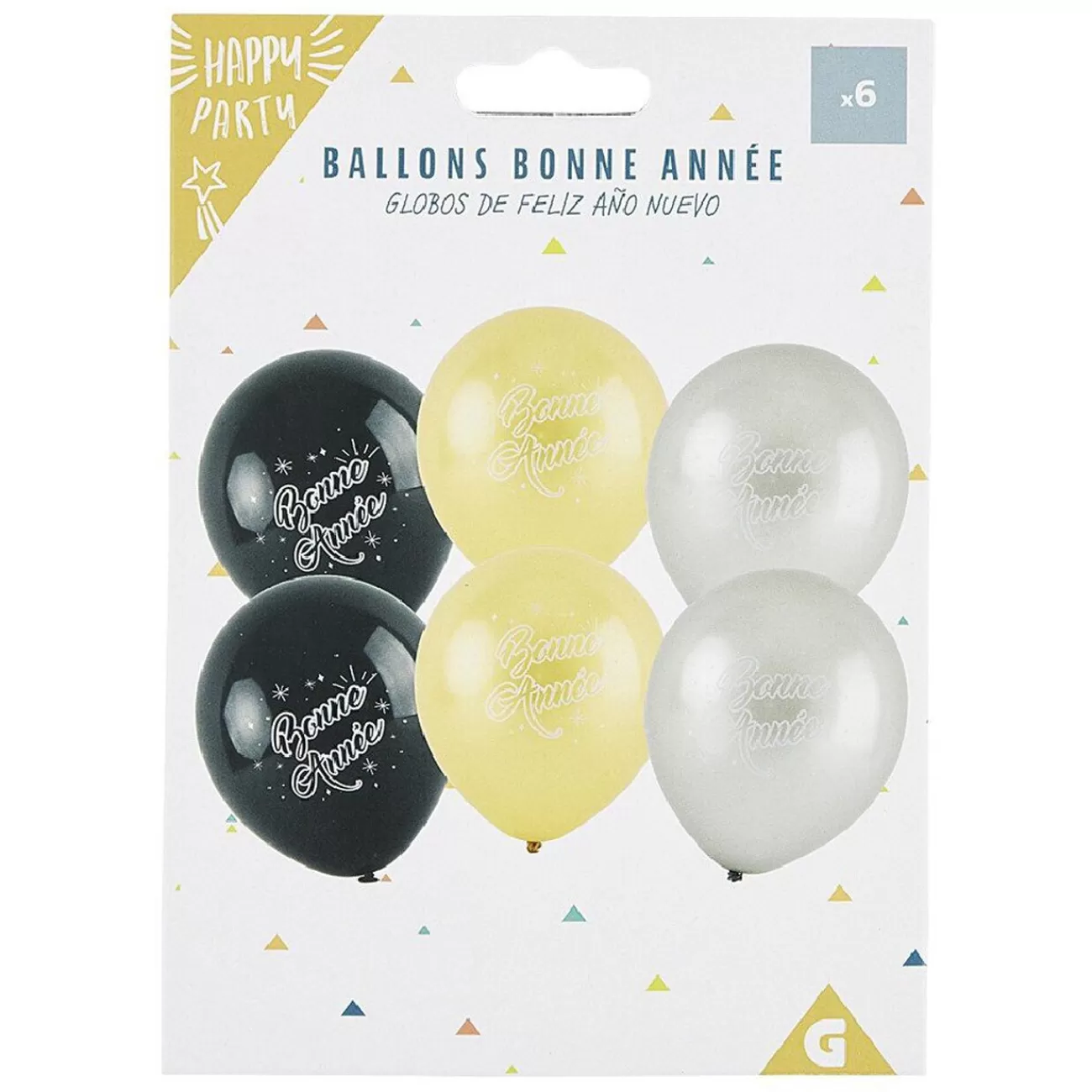 Gifi Ballon Bonne année noir argenté et doré x6 Flash Sale