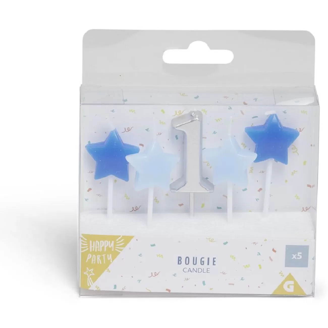 Gifi Bougie anniversaire chiffre 1 argenté avec bougies étoiles bleues Shop