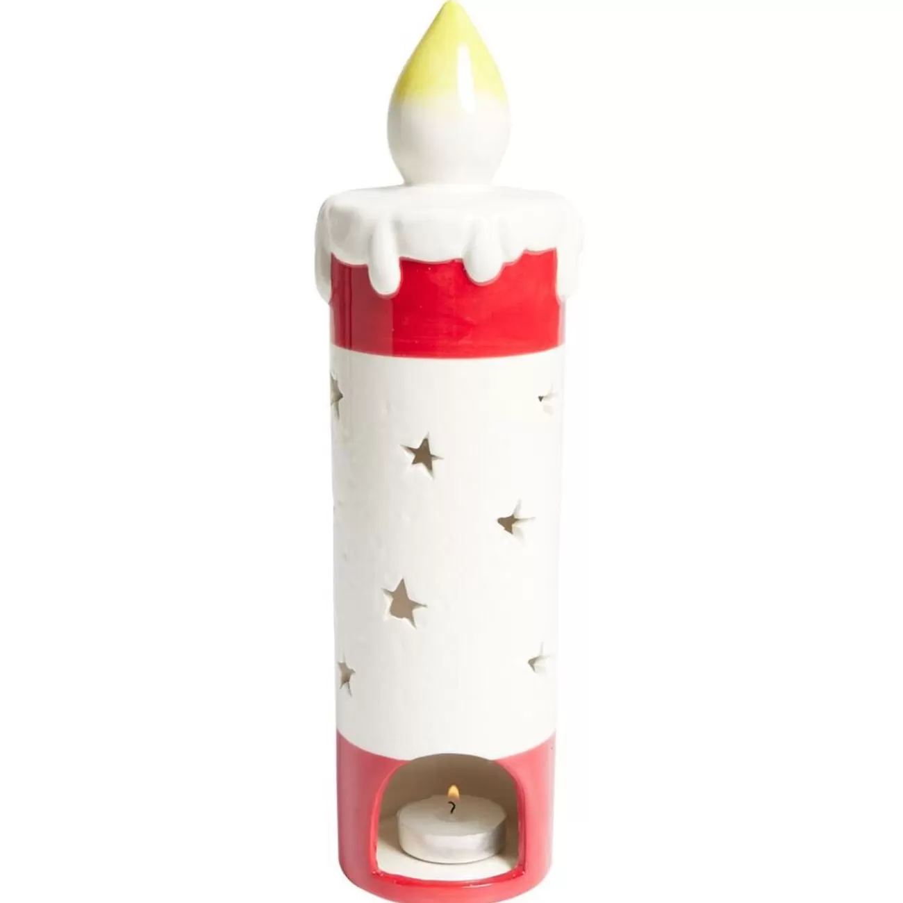 Gifi Bougie de Noël en céramique rouge et blanc Ø8,5xH29,5cm< Décoration Intérieure De Noël