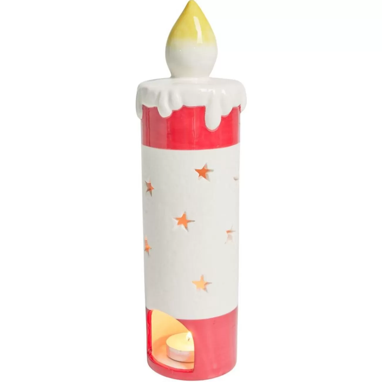 Gifi Bougie de Noël en céramique rouge et blanc Ø8,5xH29,5cm< Décoration Intérieure De Noël