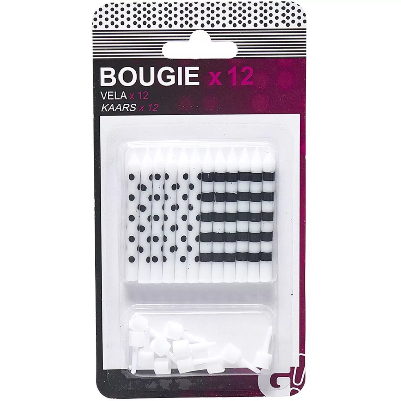 Gifi Bougie x12 avec support déco noir et blanc Shop