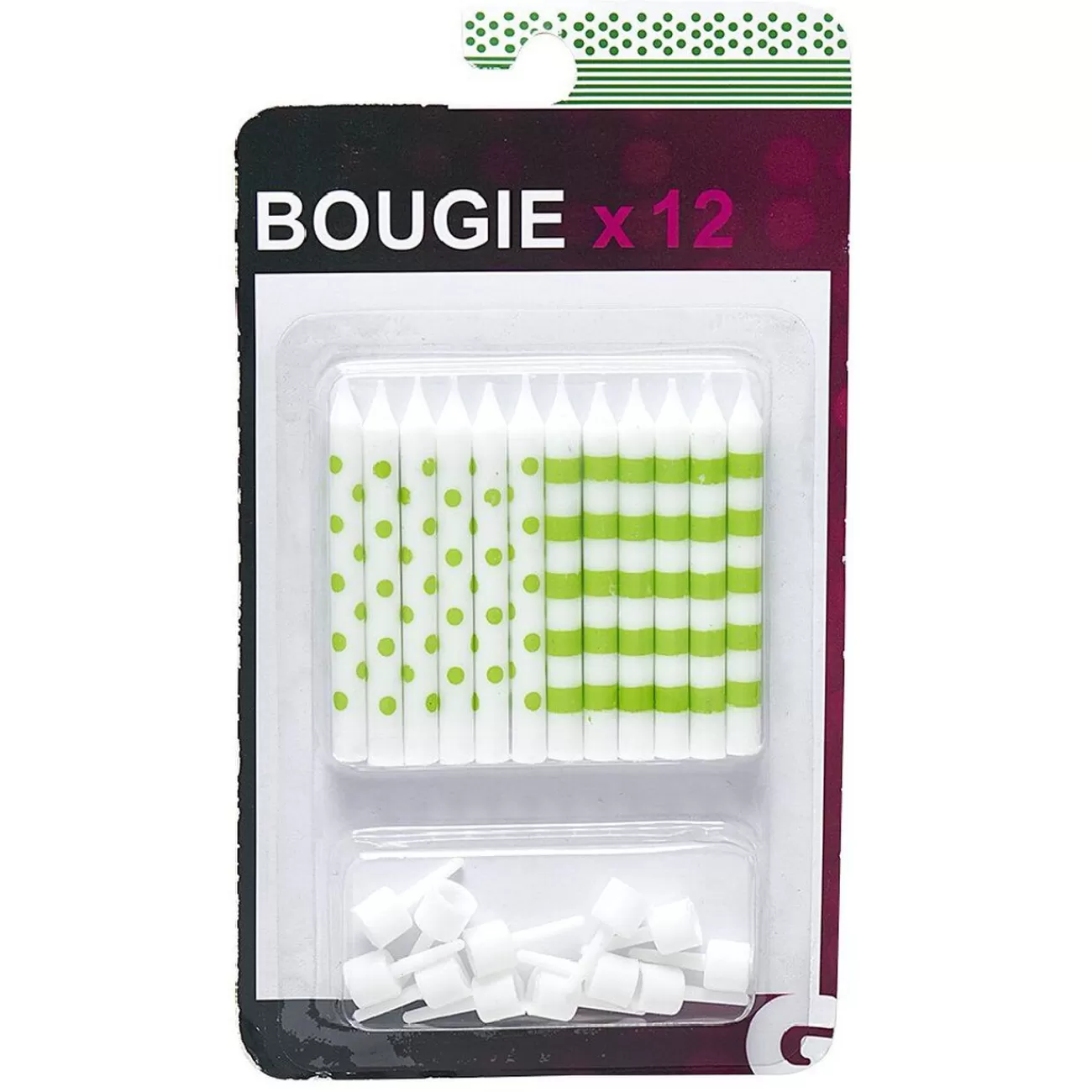 Gifi Bougies x12 avec support déco vert et blanc Online