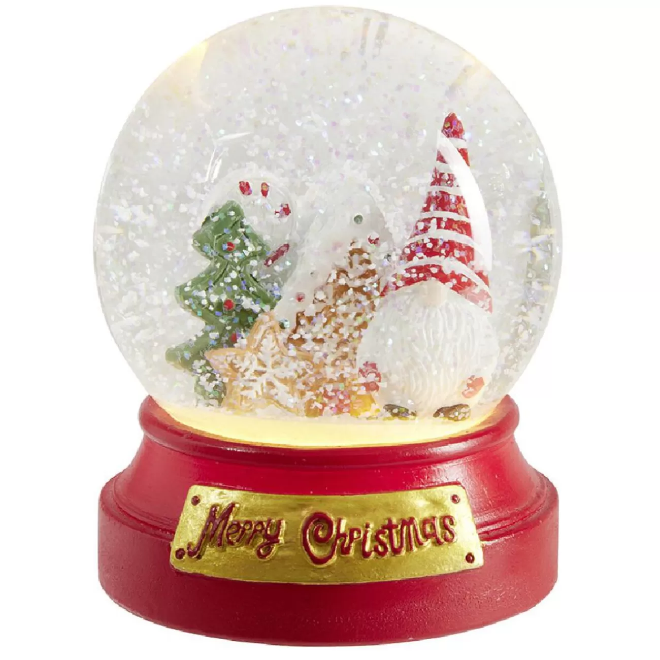 Gifi Boule à neige lumineuse Merry Christmas gnome et sapin Ø10xH12cm< Décoration Intérieure De Noël