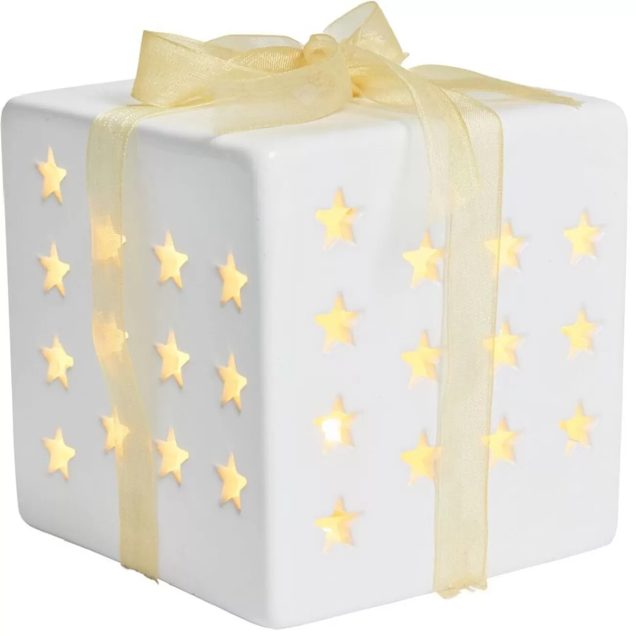 Gifi Cadeau lumineux déco Noël 1LED céramique blanc H10cm< Décoration Intérieure De Noël