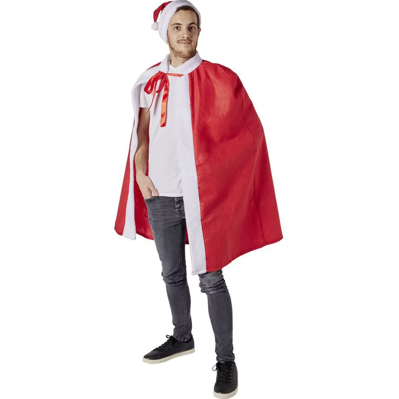 Gifi Cape et bonnet de Noël adulte rouge et blanc< Déguisement Et Tenue De Noël