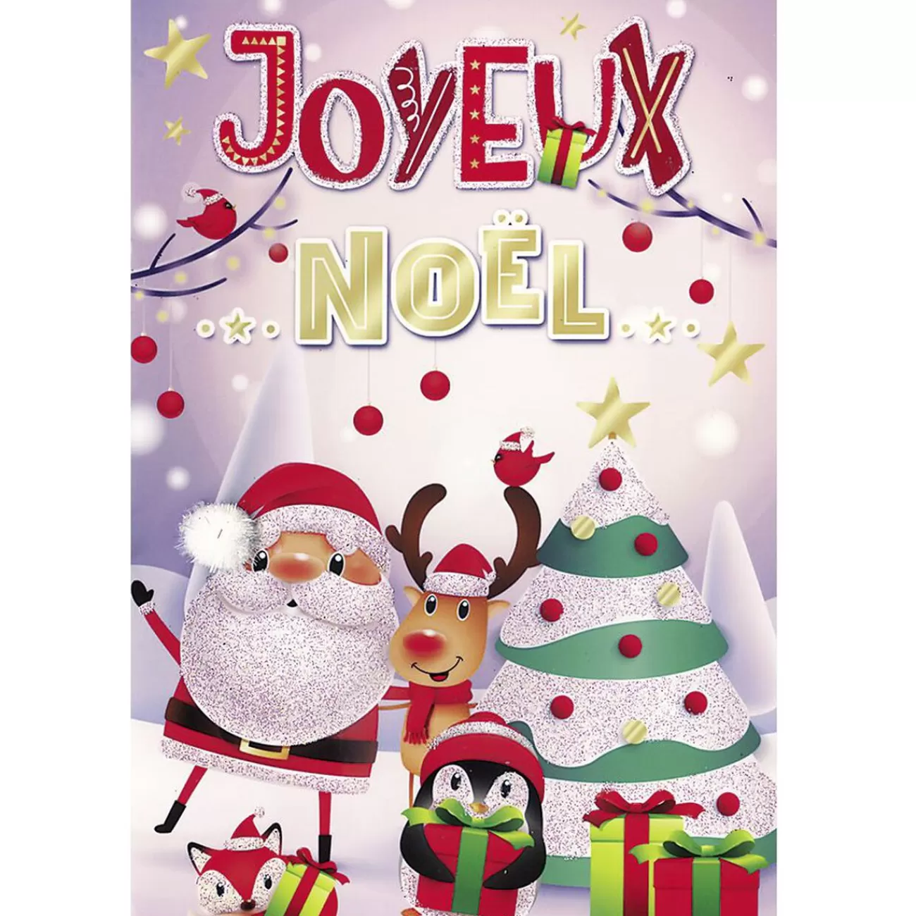 Gifi Carte Joyeux Noël personnage cartoon violet doré rouge< Loisirs Créatifs Et Emballage Cadeau