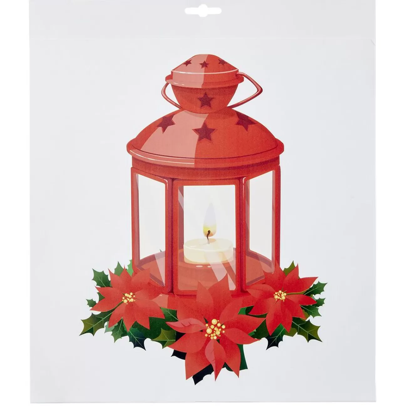 Gifi Déco fenêtre électrostatique lanterne rouge avec fleurs L31xH32 cm< Décoration De Fenêtre