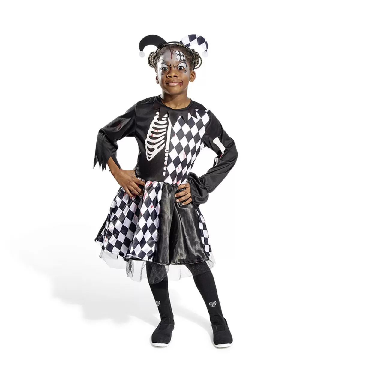 Gifi Déguisement enfant Halloween arlequin noir et blanc robe 7/10ans Fashion