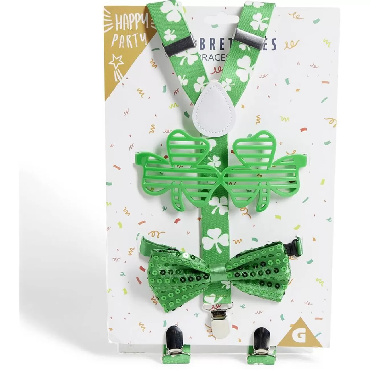 Gifi Kit bretelles, lunettes et noeud papillon Saint-Patrick vert Discount