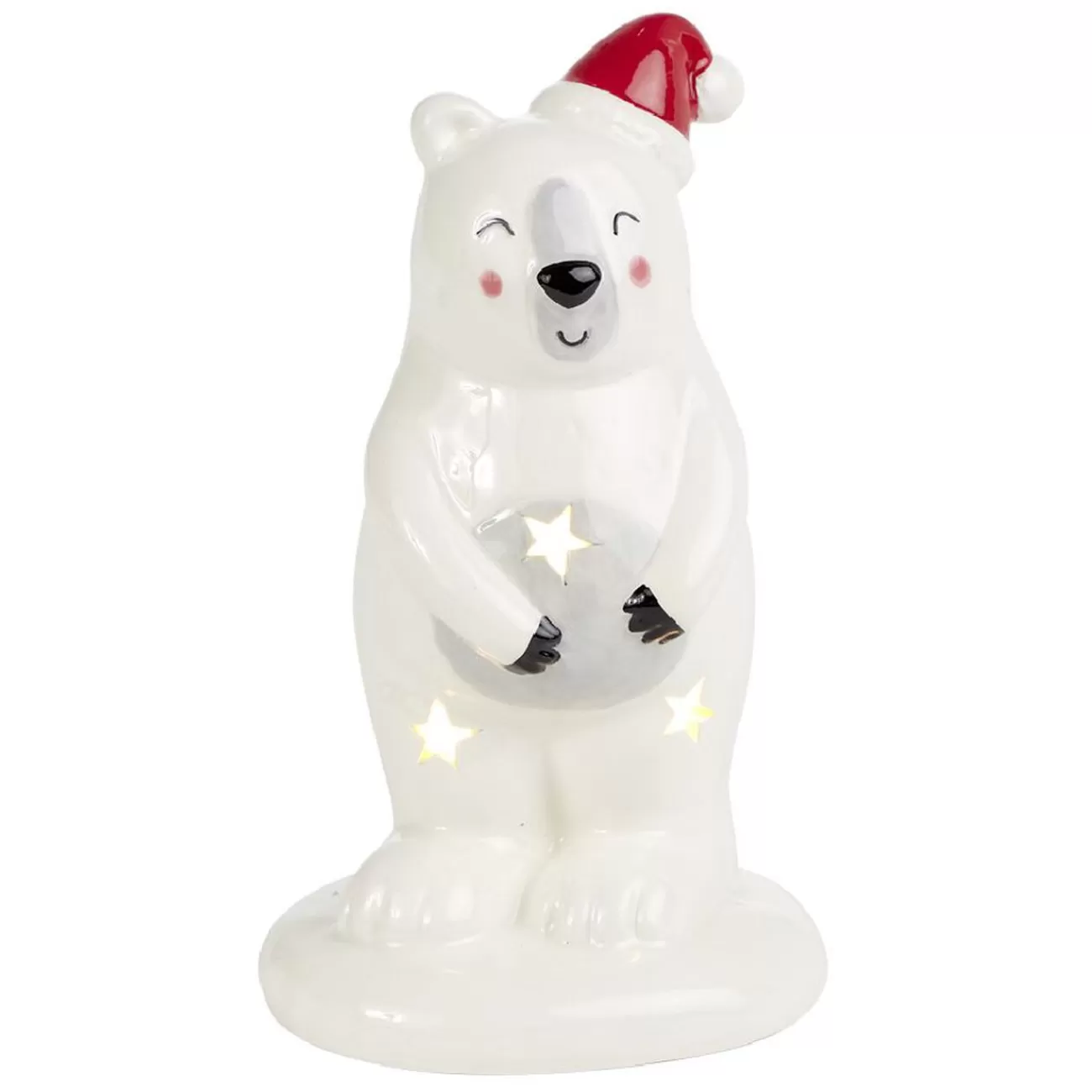 Gifi Ours de Noël lumineux 1LED céramique blanc H14,5cm< Décoration Intérieure De Noël