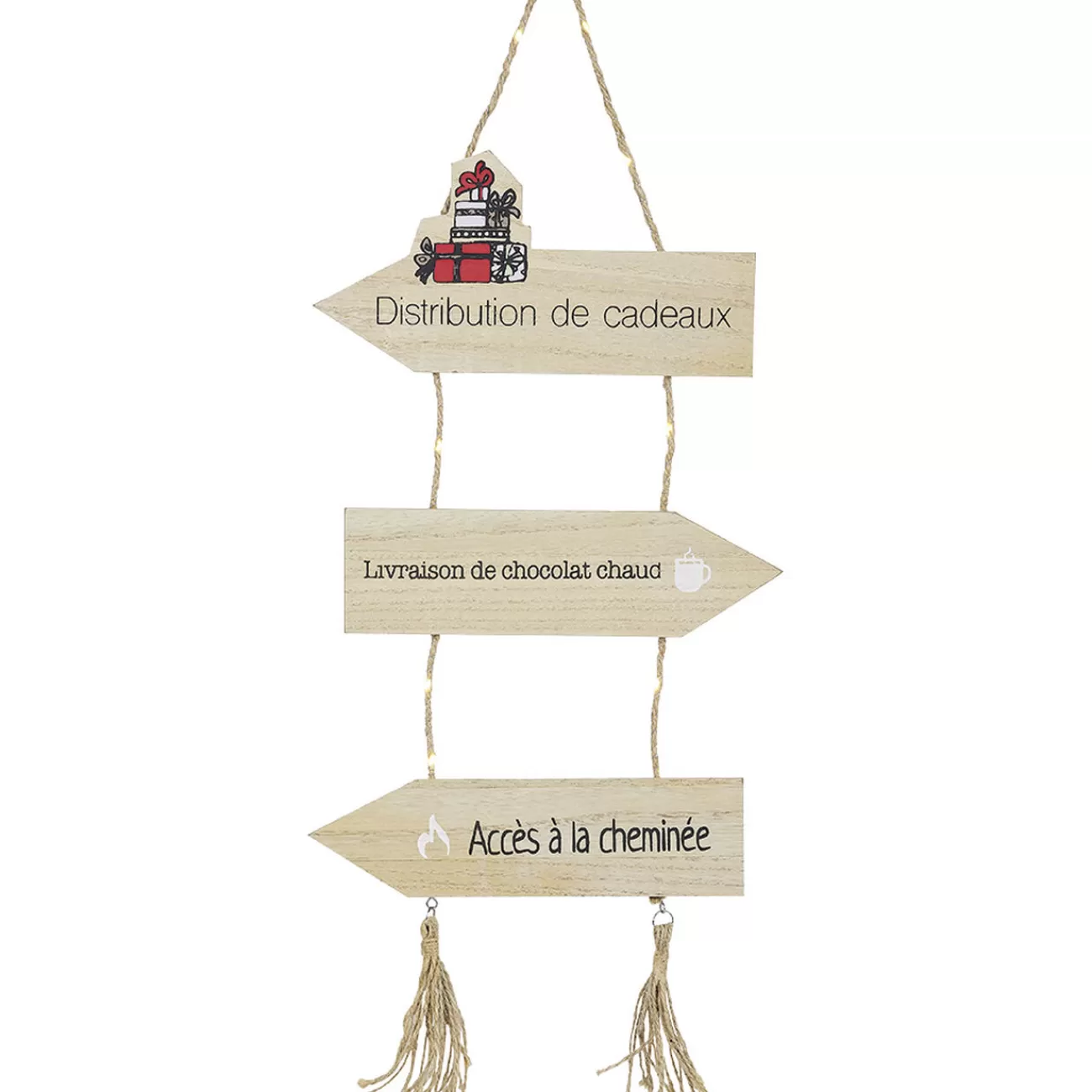 Gifi Panneau direction Noël lumineux en bois à suspendre L24xH60cm< Décoration Extérieure De Noël