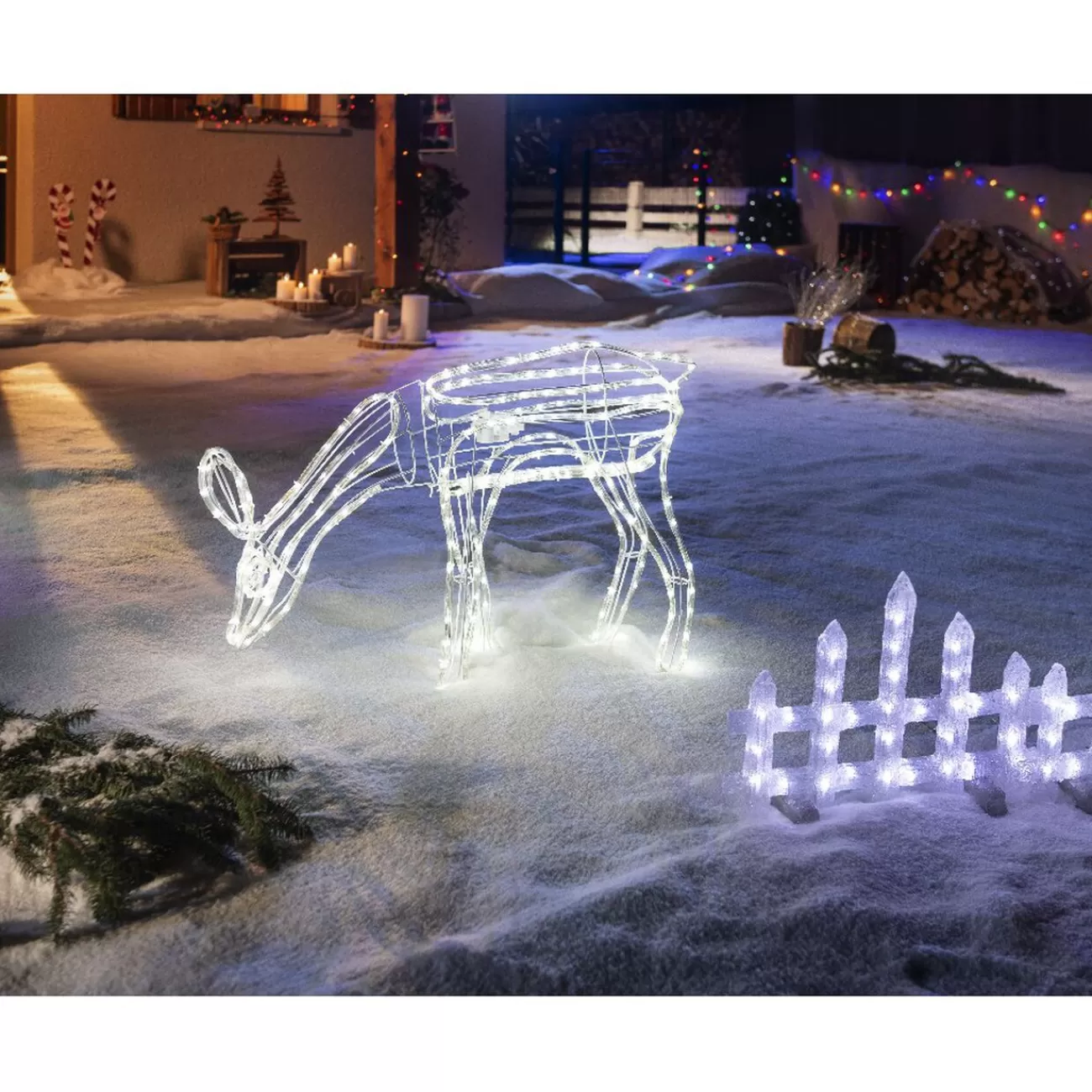 Gifi Renne 3D lumineux animé blanc clignotant< Décoration Extérieure De Noël