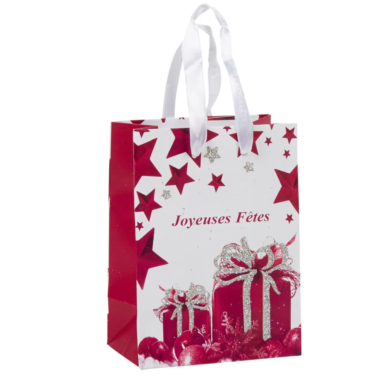 Gifi Sac cadeau Joyeuses fêtes blanc et violet h.14,6 cm< Loisirs Créatifs Et Emballage Cadeau