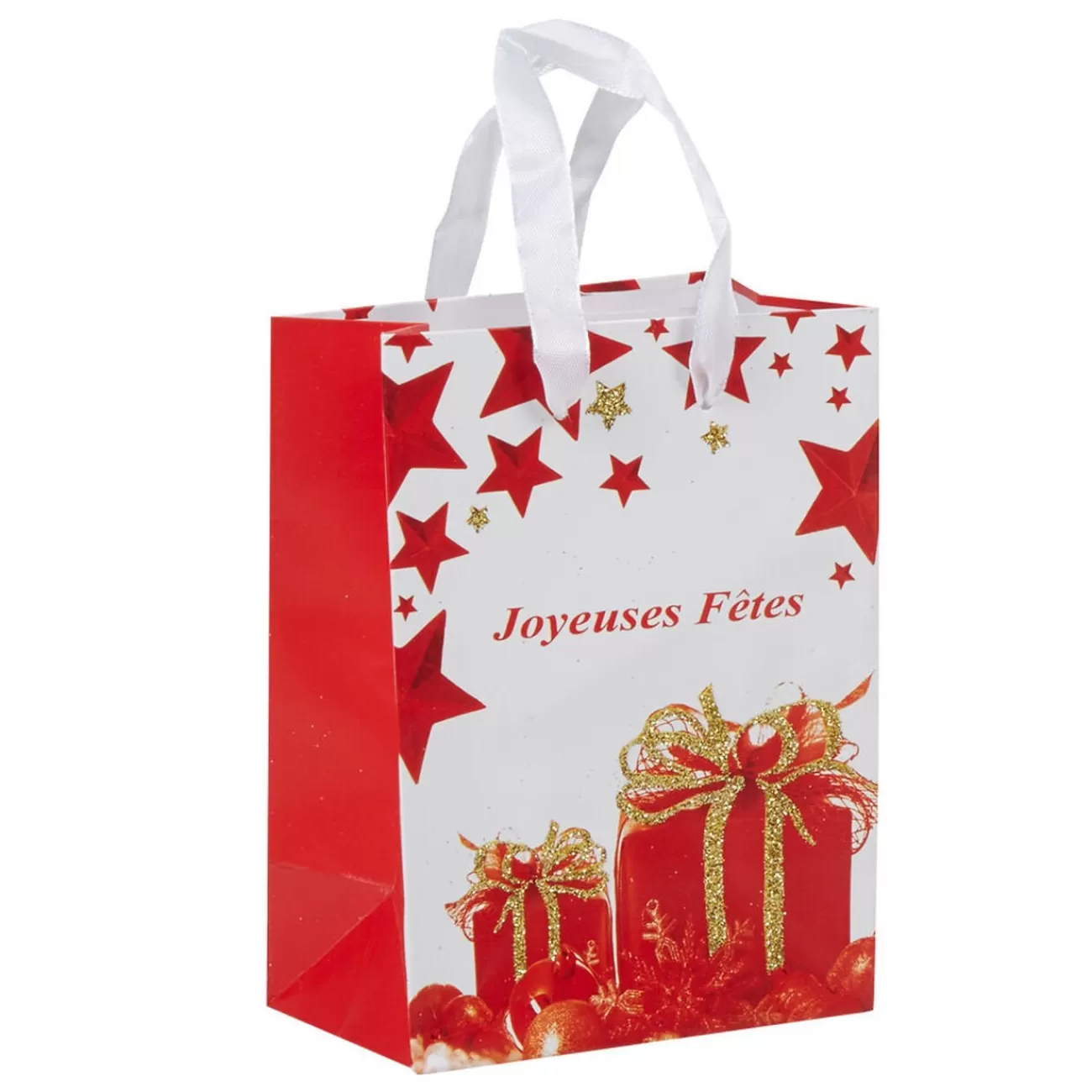 Gifi Sac cadeau Joyeuses fêtes rouge et blanc h.14,6 cm< Loisirs Créatifs Et Emballage Cadeau