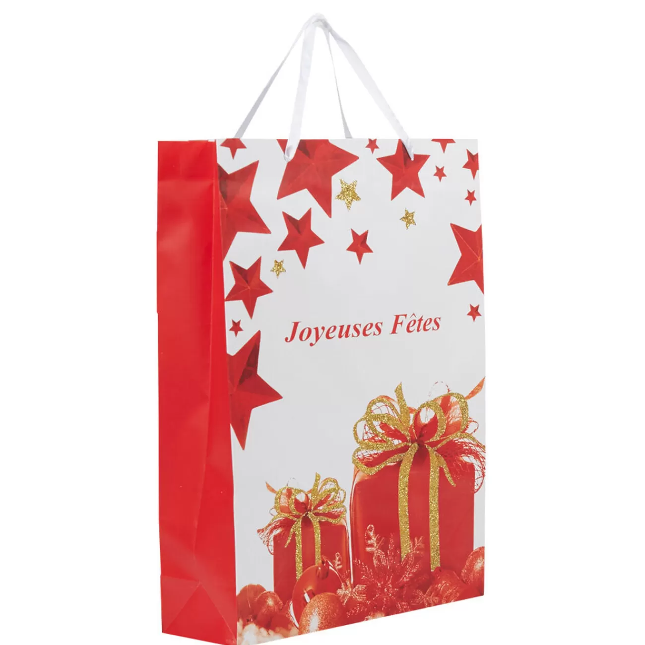 Gifi Sac cadeau Joyeuses fêtes rouge et blanc h.46 cm< Loisirs Créatifs Et Emballage Cadeau