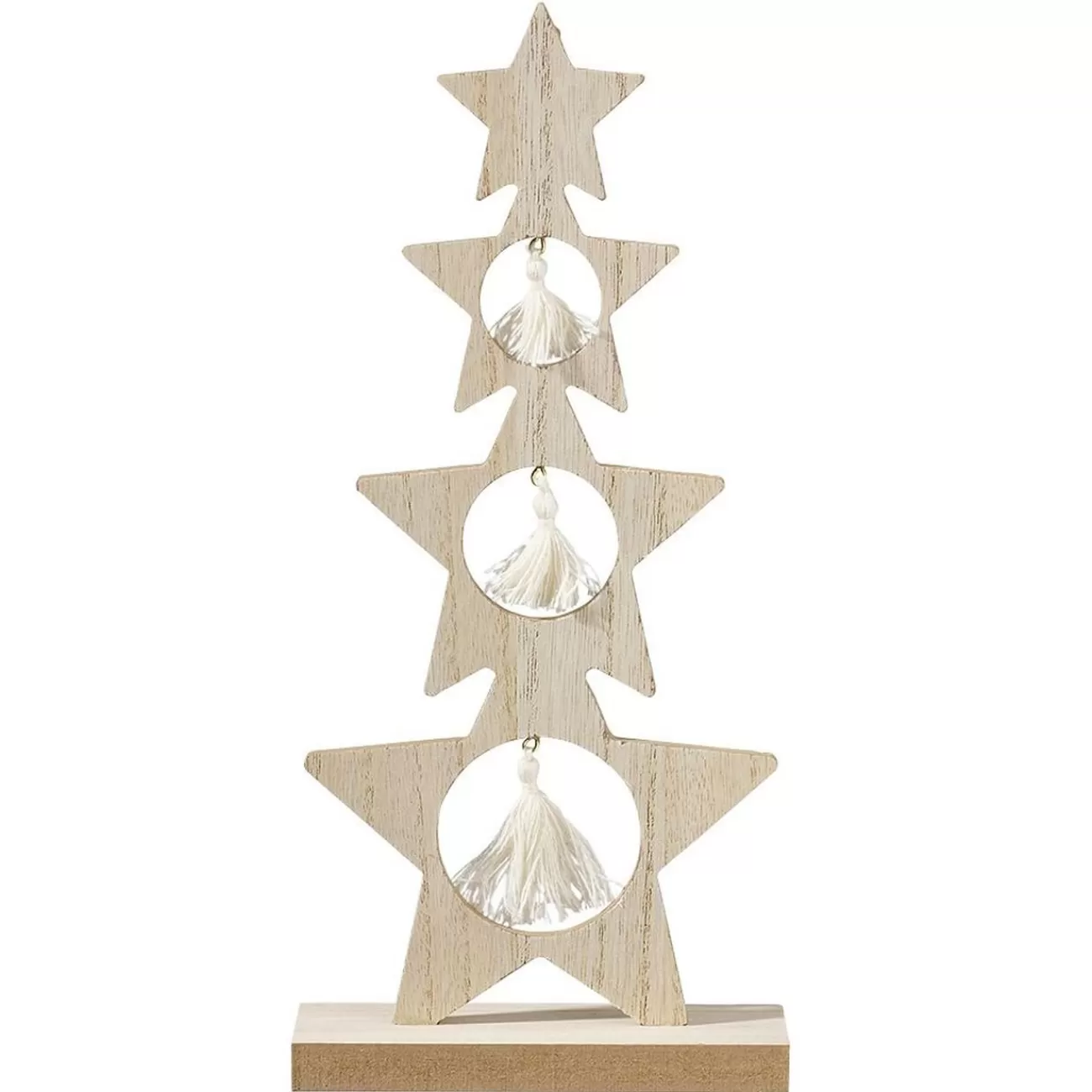 Gifi Sapin bois à poser étoiles avec suspensions pompons blancs H26cm< Décoration Intérieure De Noël