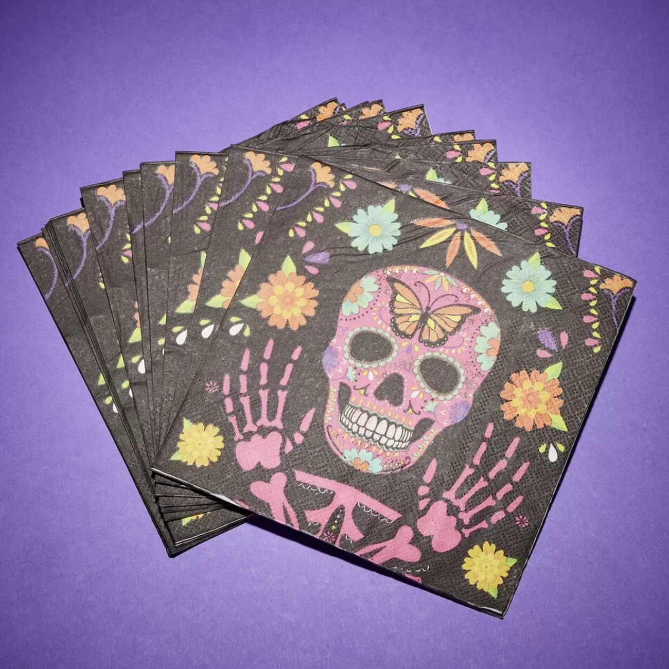Gifi Serviette de table Halloween tête de mort mexicaine noir et multicolore x16 Store