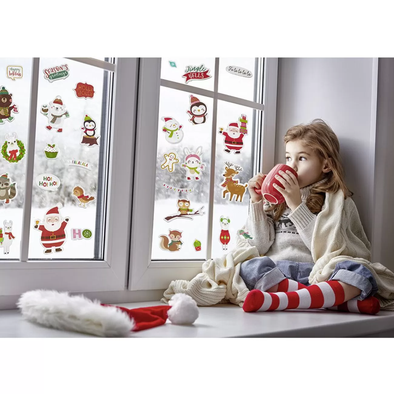 Gifi Sticker gel Père Noël Lapin Ourson pour fenêtre< Décoration De Fenêtre