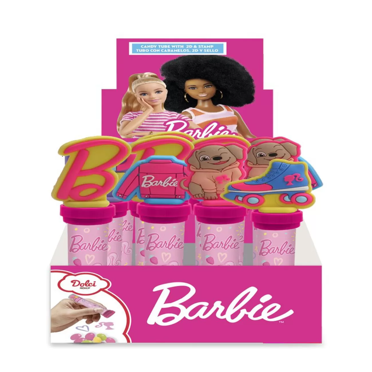 Gifi Tube de 20 bonbons Barbie avec capuchon tampon Fashion