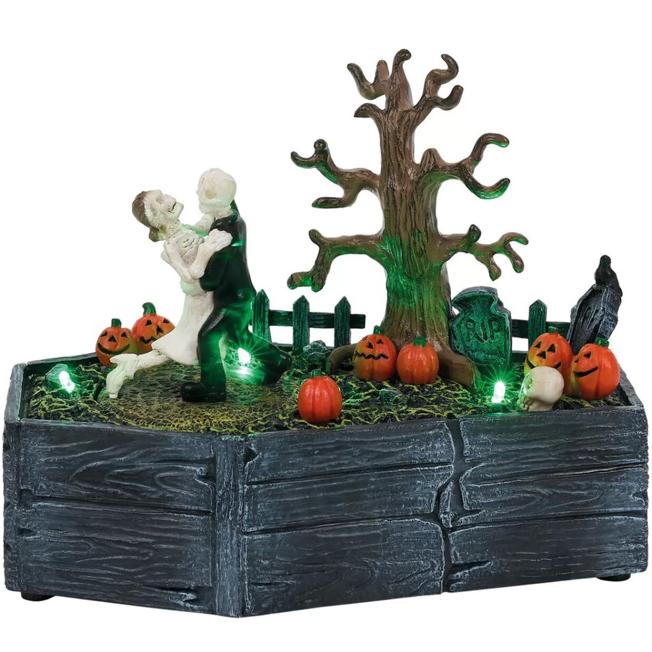 Gifi Village animé Halloween cerceuil avec couple squelette dansant H18,5cm Outlet